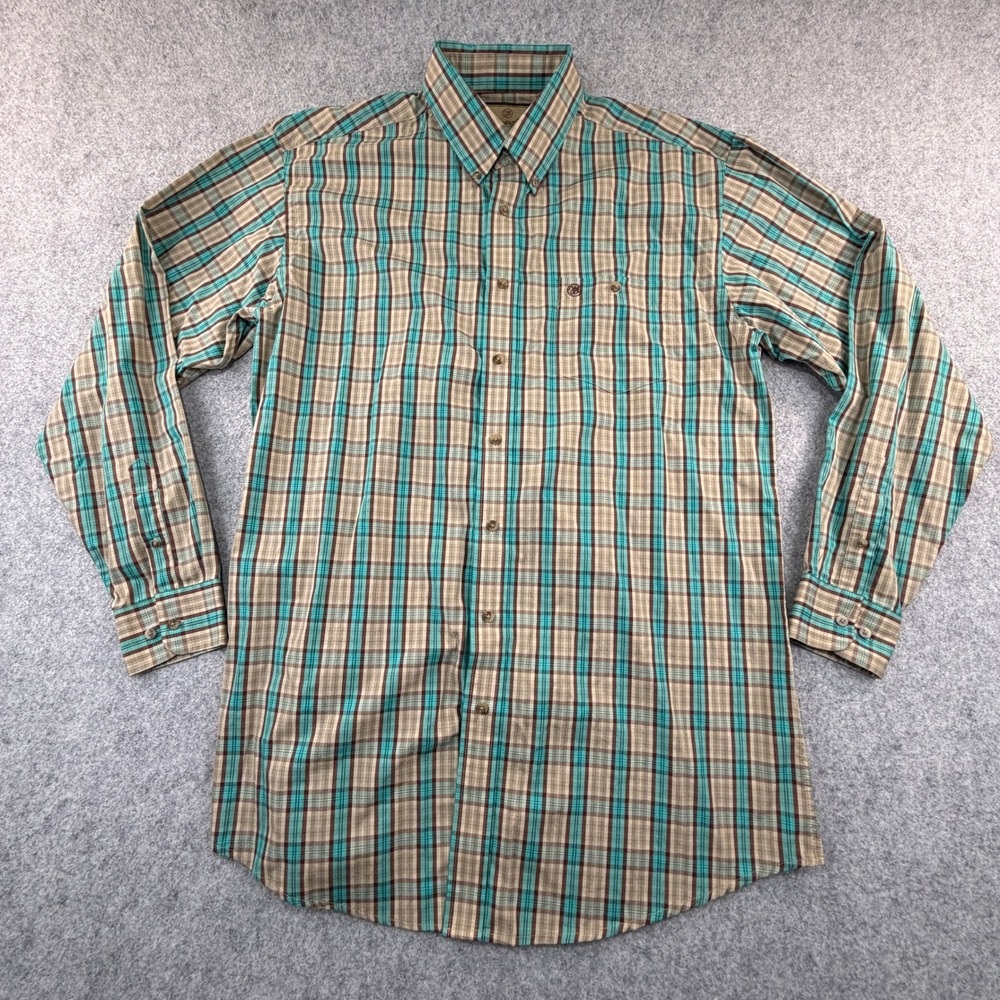Wrangler Mens XLT Plaid Button Down Shirt Turquoise Brown Tall MG2059M